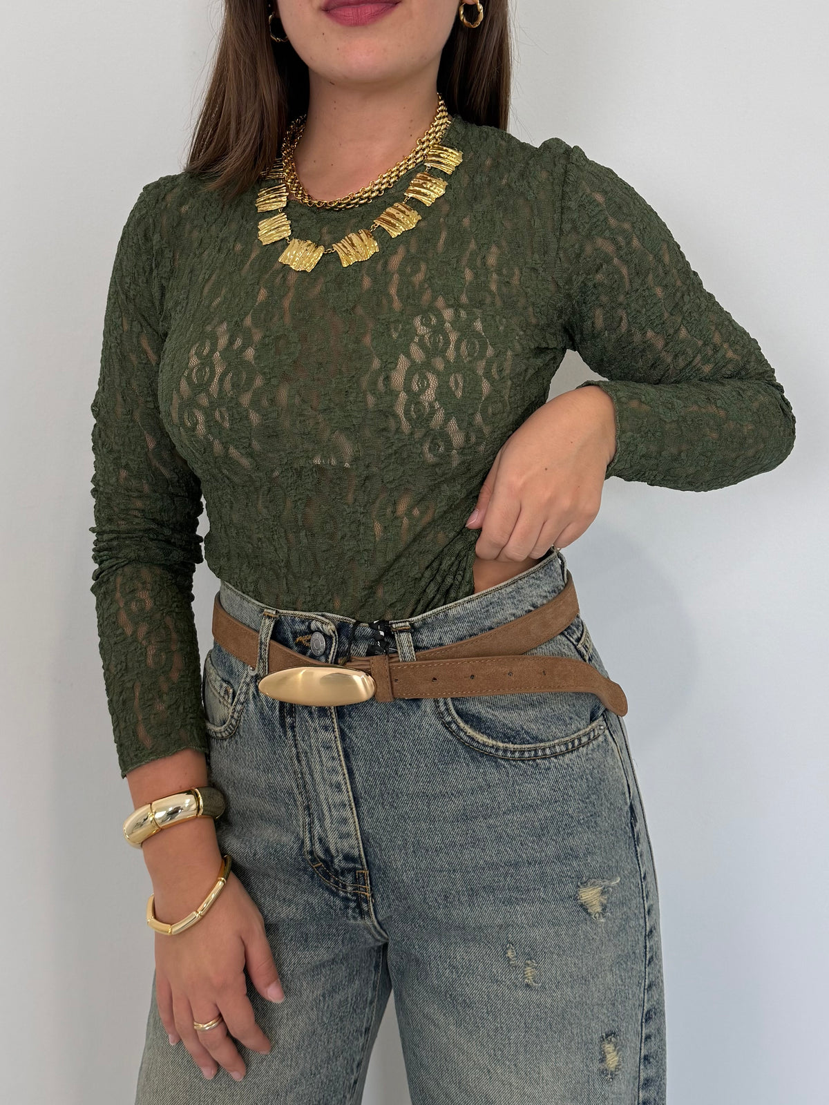 Haveone - Body in pizzo verde