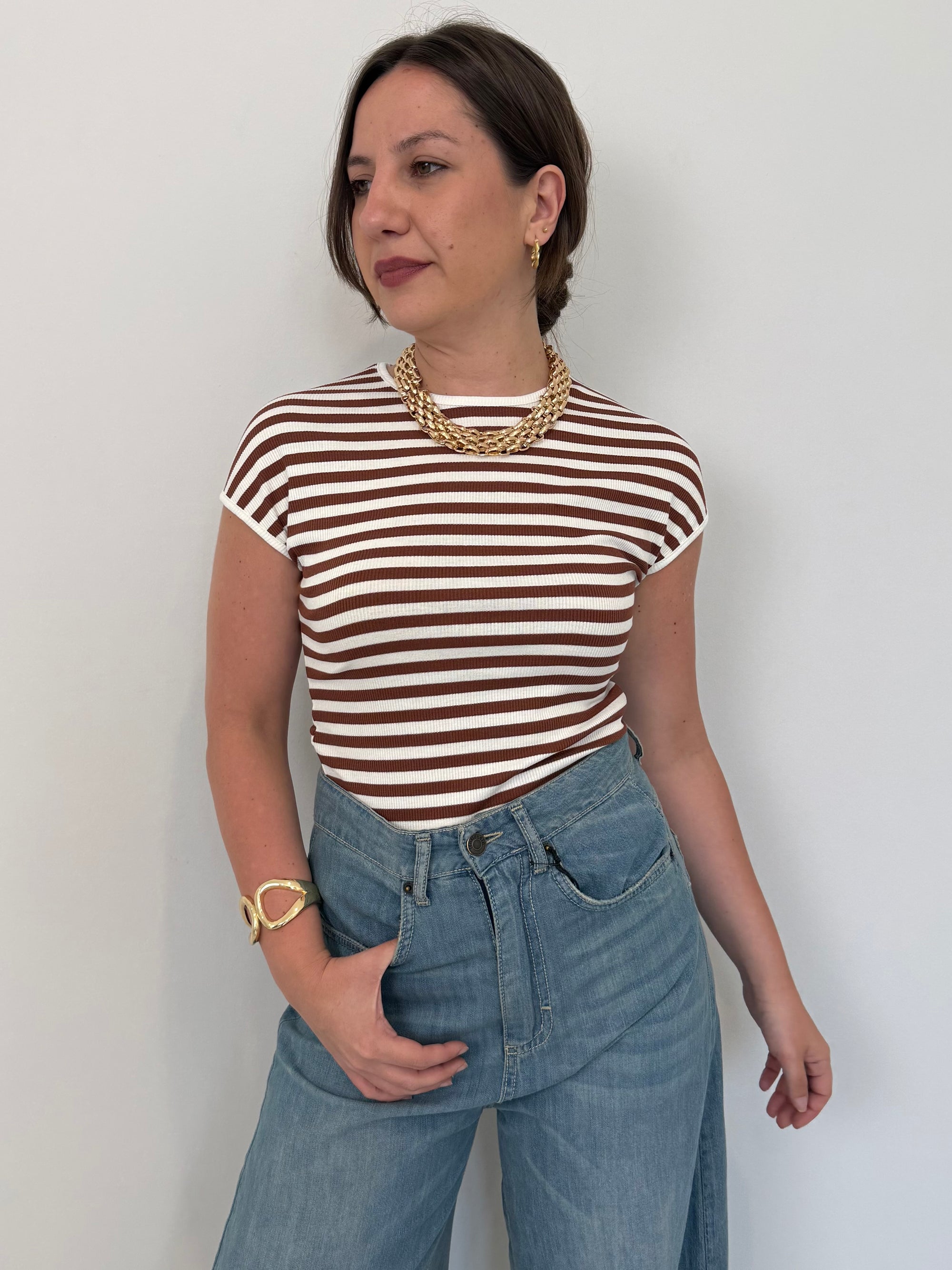Haveone - Maglia slim con riga tabacco