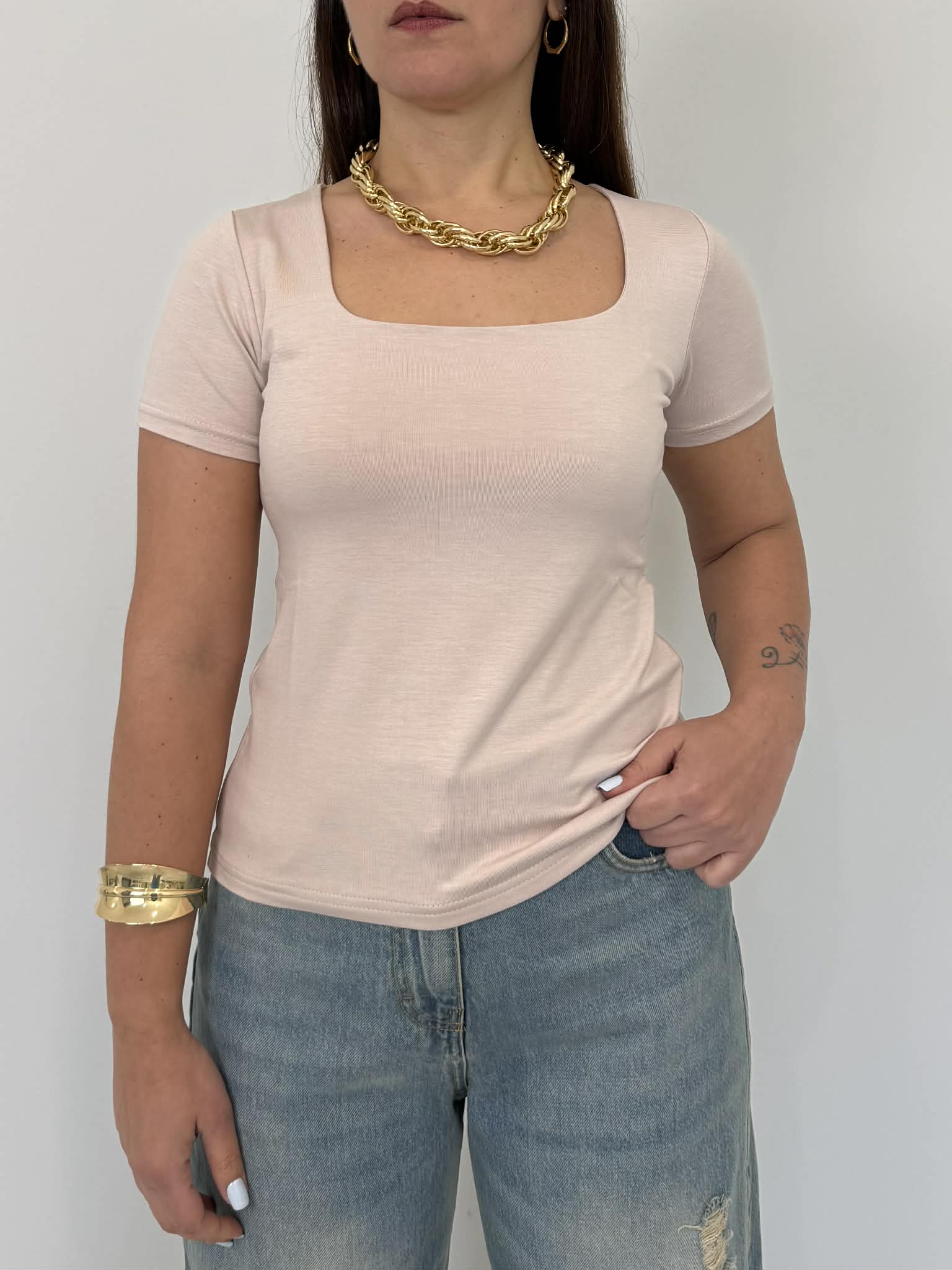 SusyMix - T-shirt scollo quadrato rosa