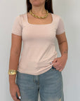 SusyMix - T-shirt scollo quadrato rosa