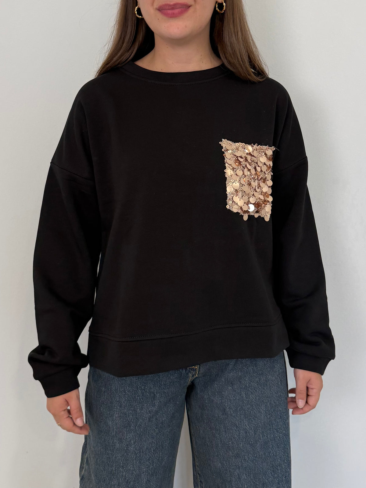 SusyMix - Felpa con tasca paillettes nera