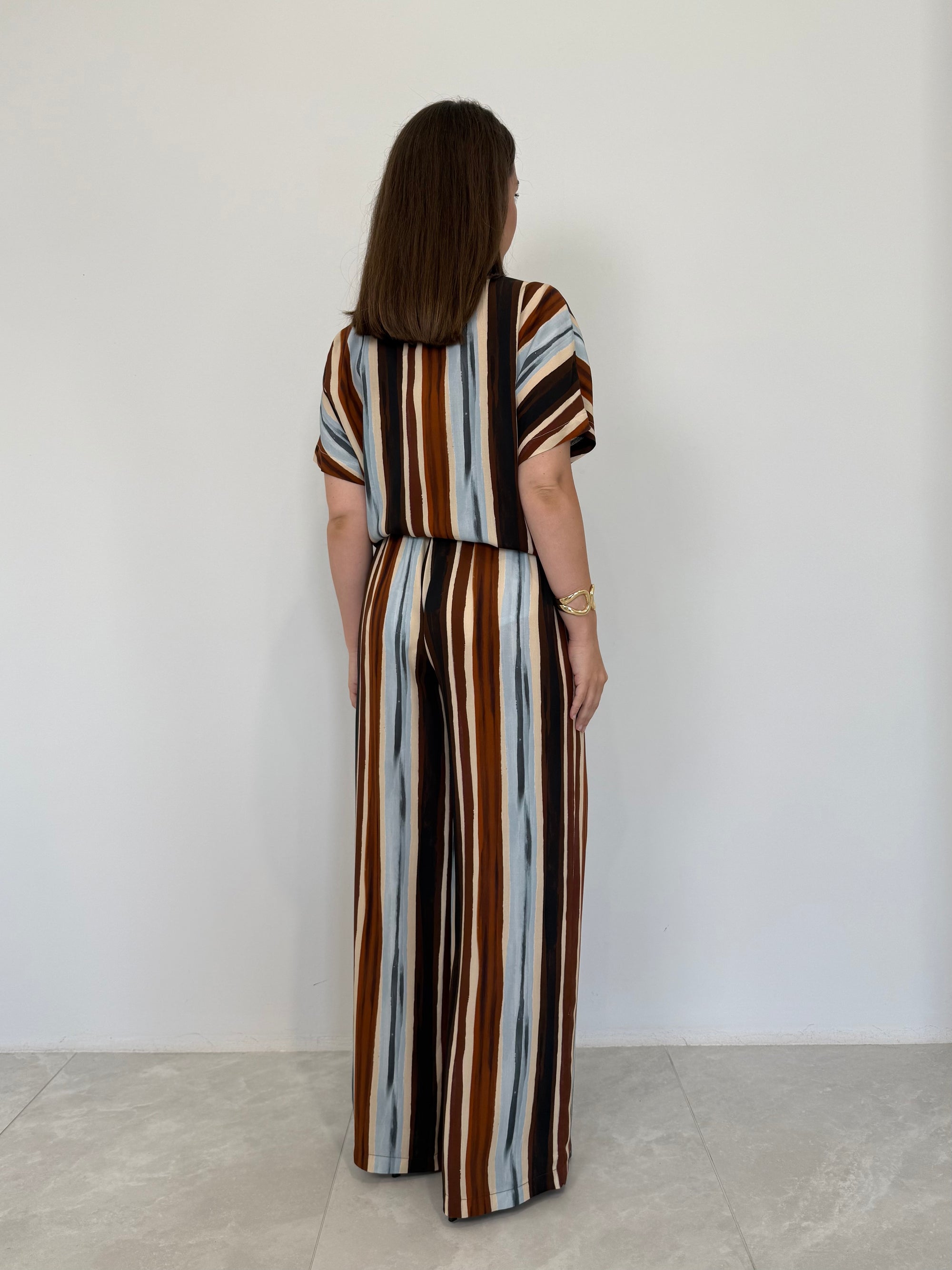 Haveone - Pantalone in viscosa con righe azzurre