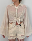 Haveone - Camicia in mussola con trina beige