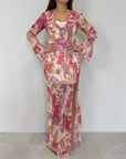 Haveone - Abito lungo tropical rosa