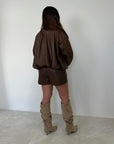 Motel - Short in similpelle intrecciata moro