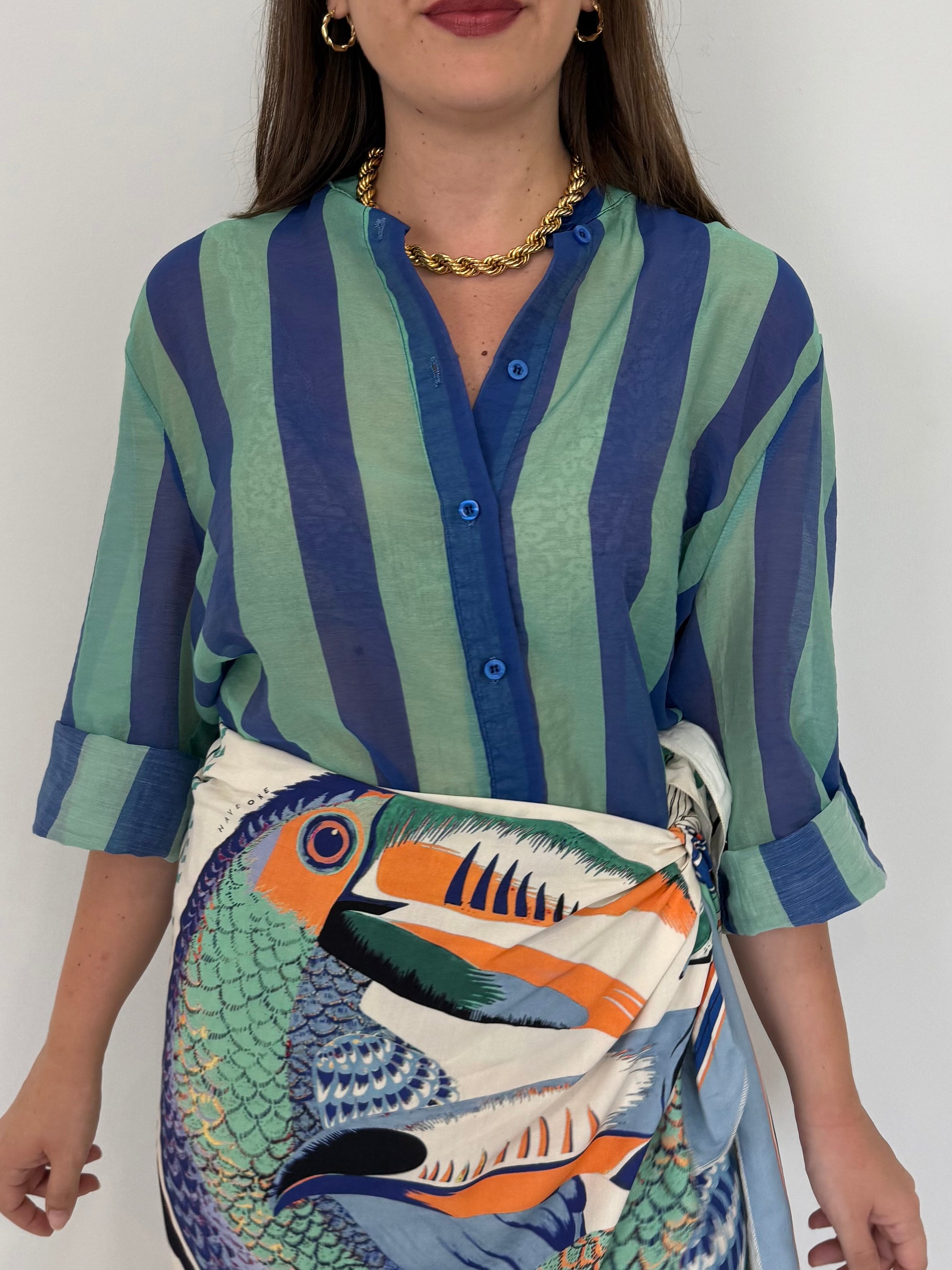 Haveone - Camicia righe larghe acquamarina