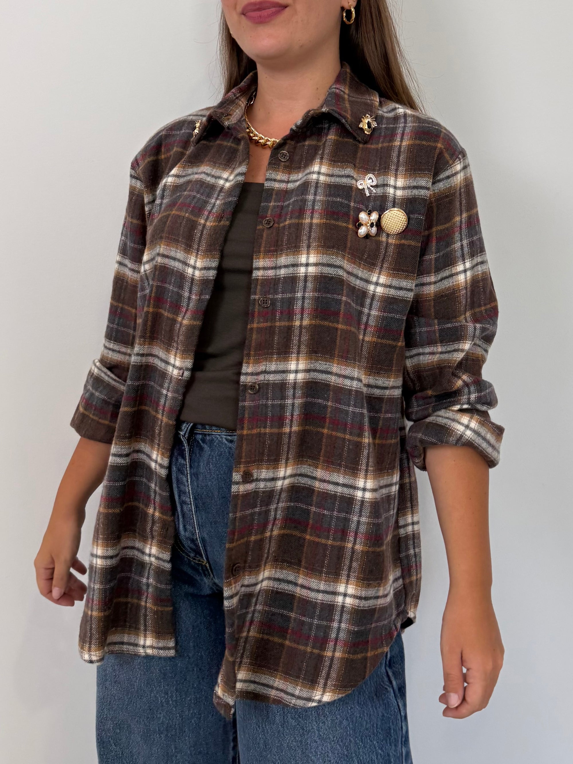 PRE-ORDINE 31/08: Civico23 - Camicia in flanella con spille moro