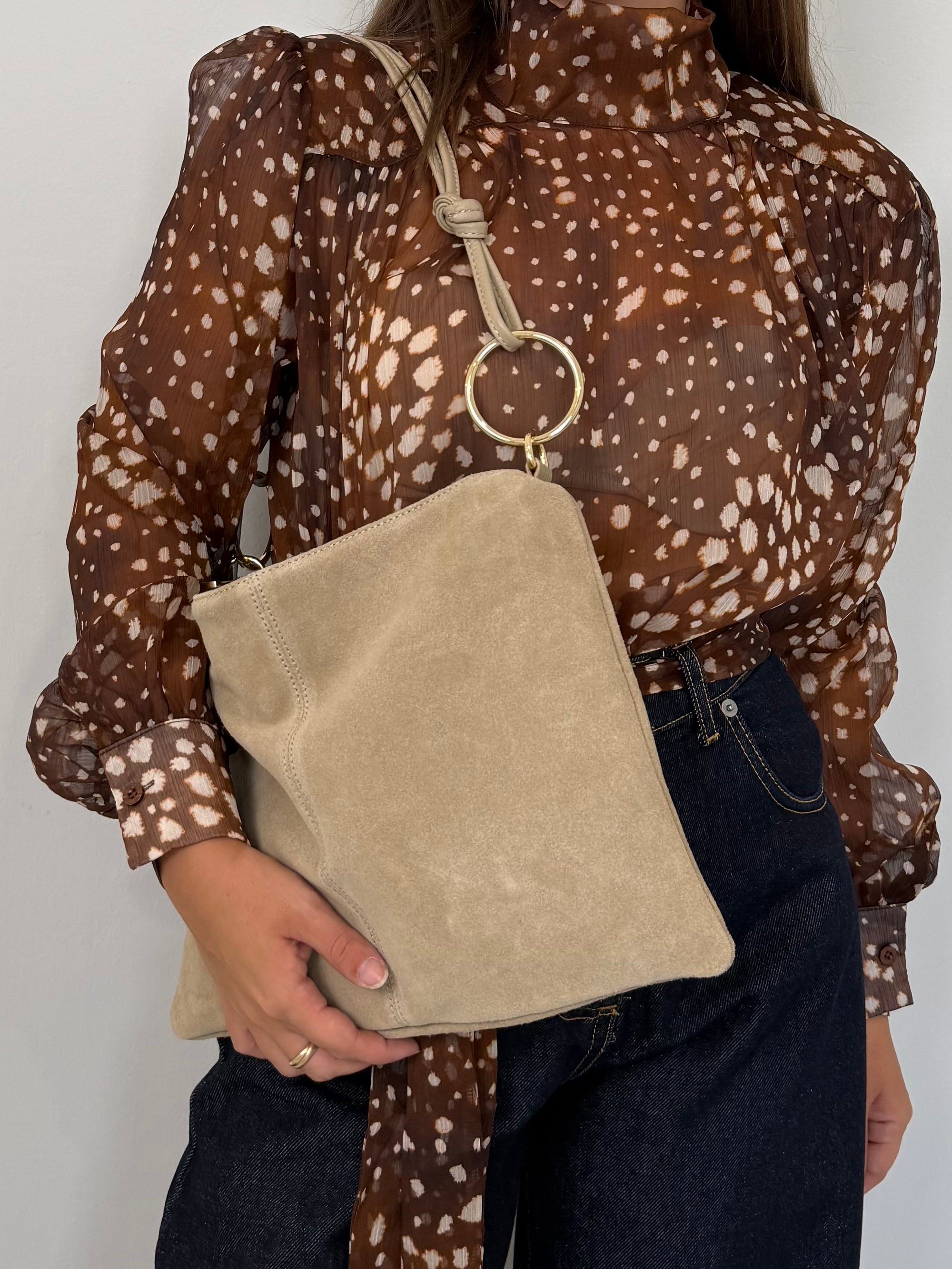 Civico23 - Tracolla anello in vera pelle beige
