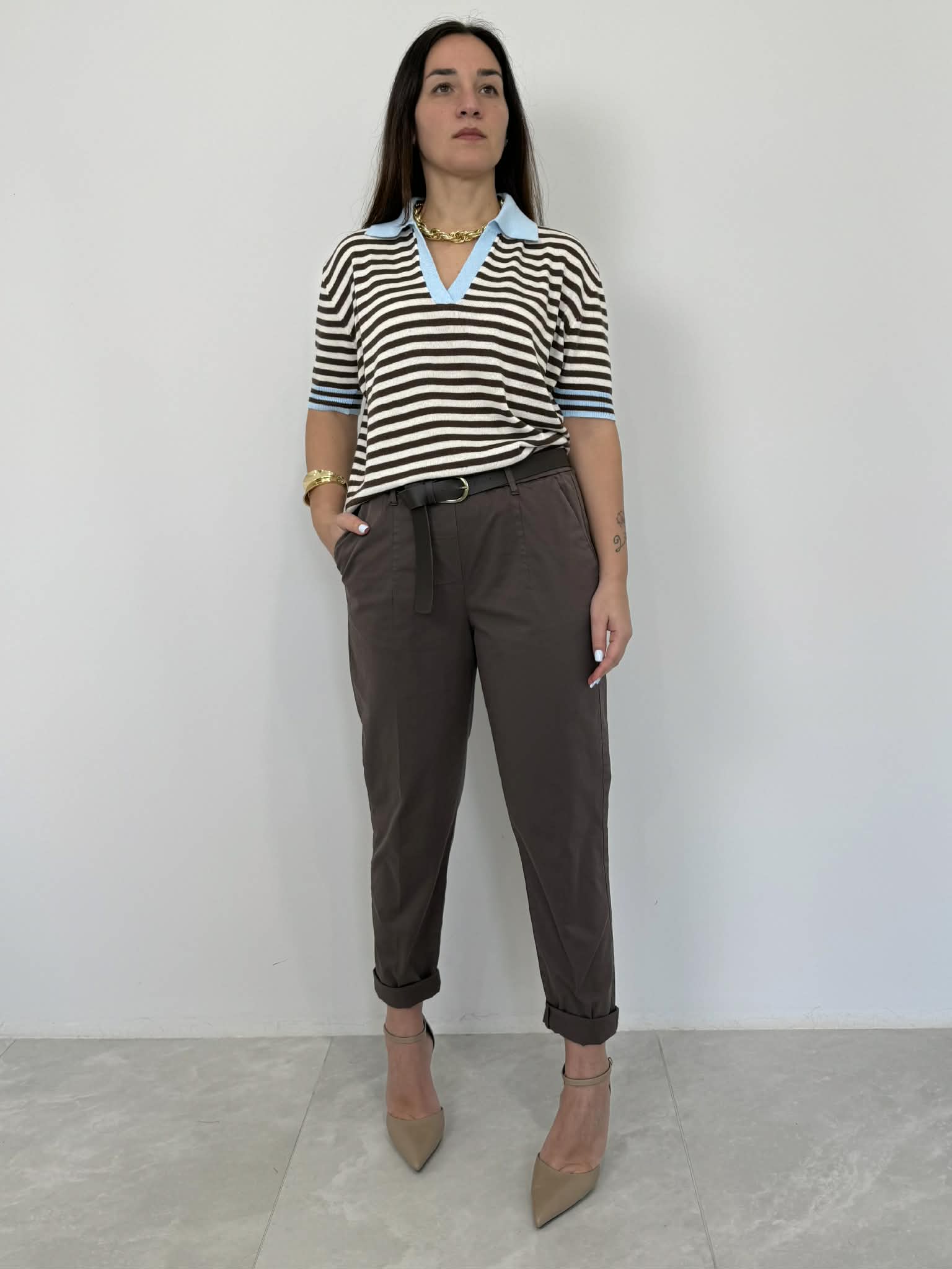 SusyMix - Pantalone in cotone sigaretta moro