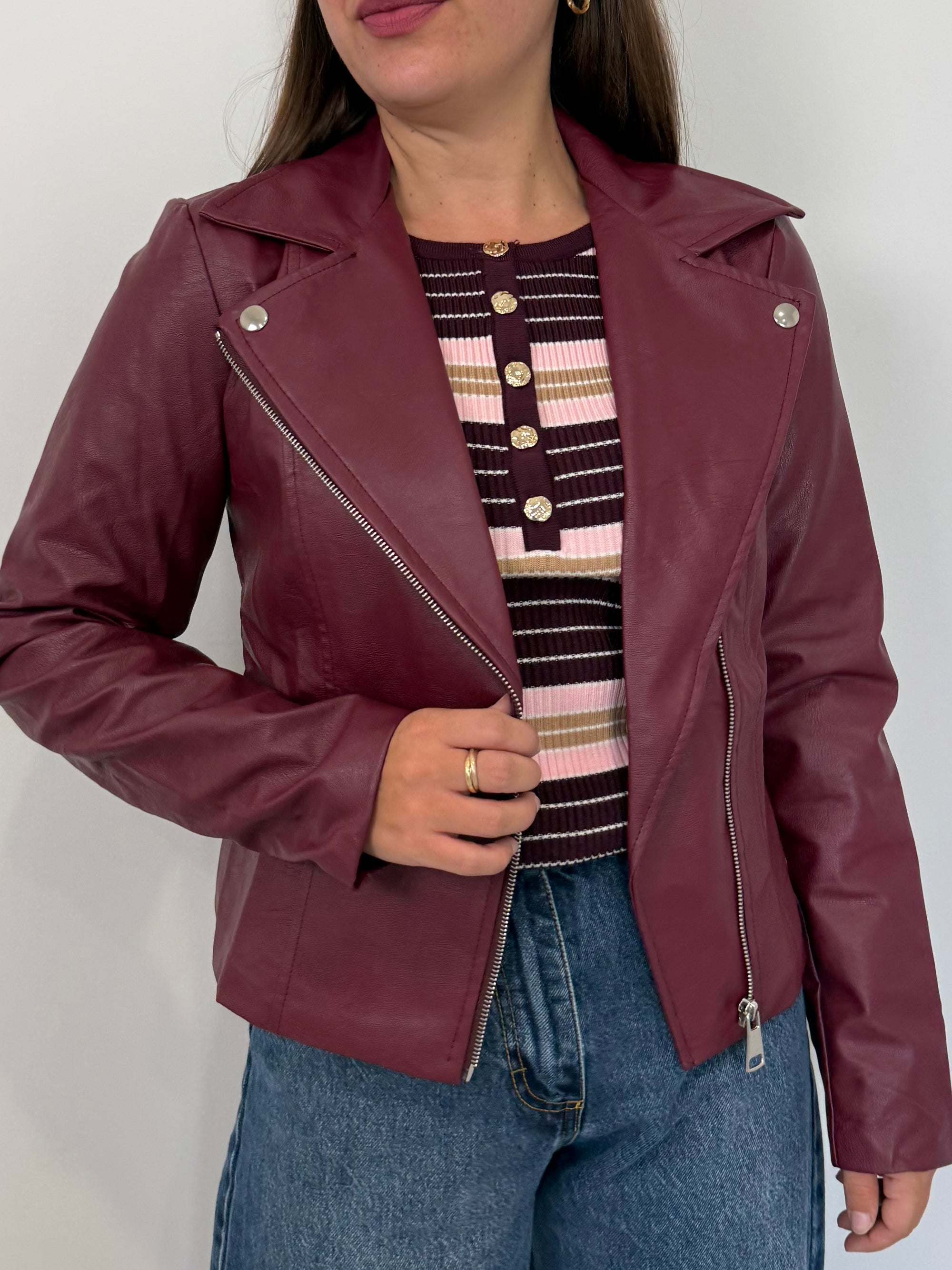SusyMix - Giubbino slim in ecopelle bordeaux