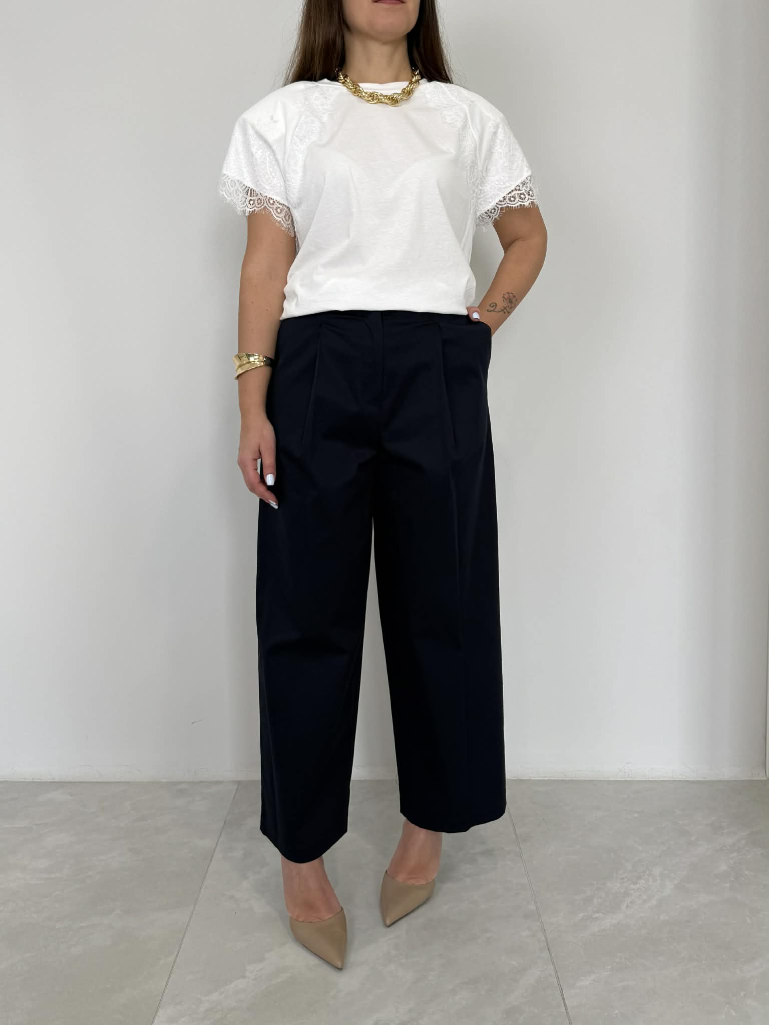 Tensione In - Pantalone in cotone con pence blu