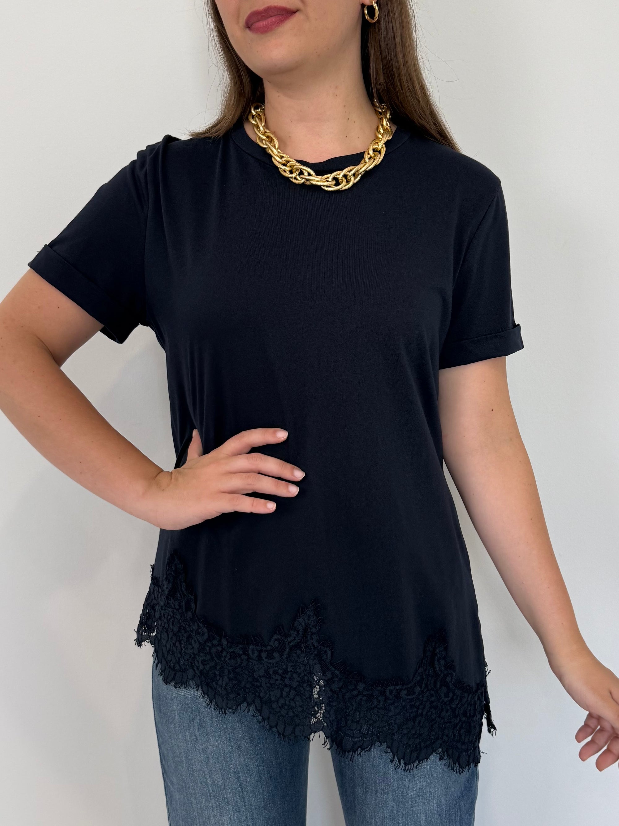 Tensione In - T-shirt con inserto pizzo blu