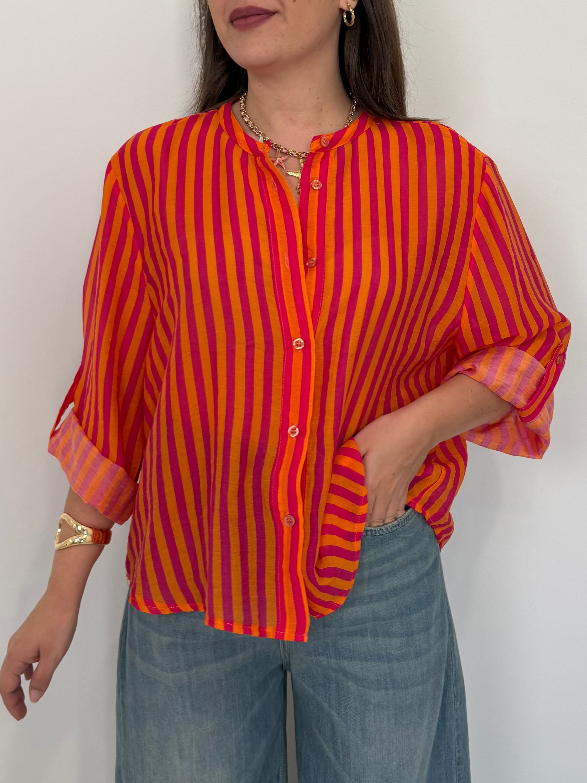 Haveone - Camicia righe fini arancio