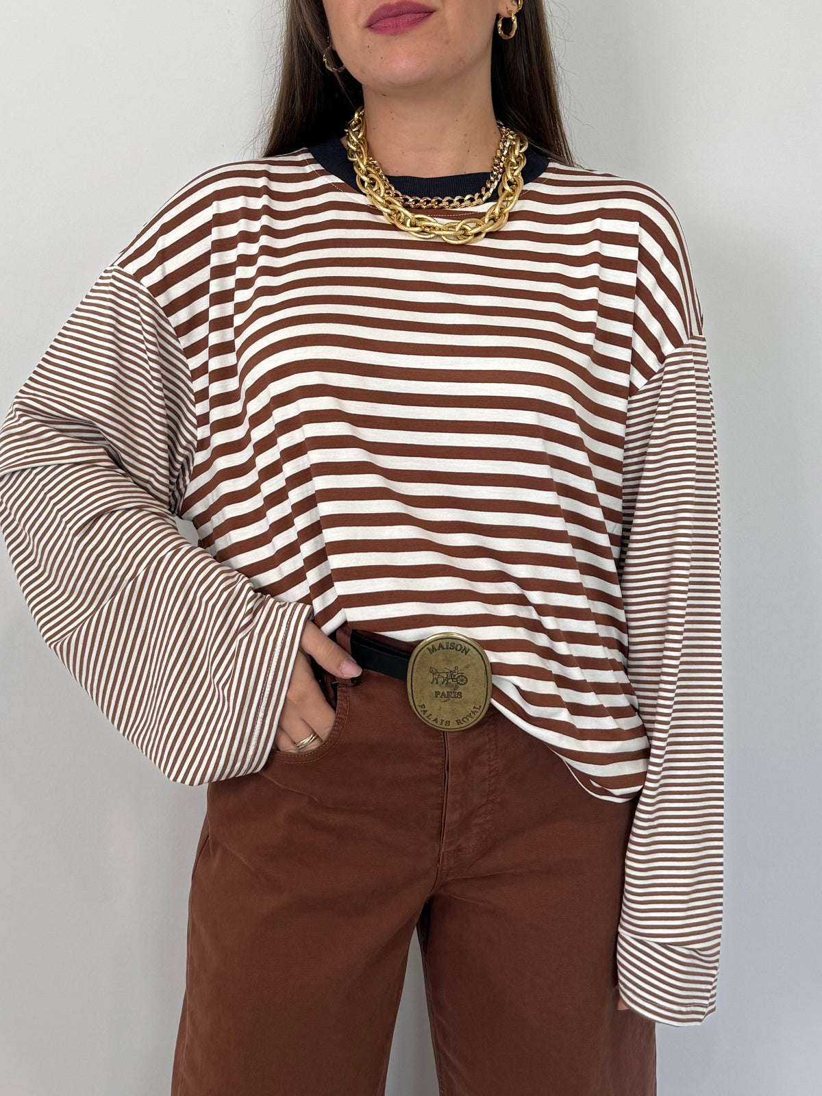 Haveone - Maglia over scatola tabacco collo blu