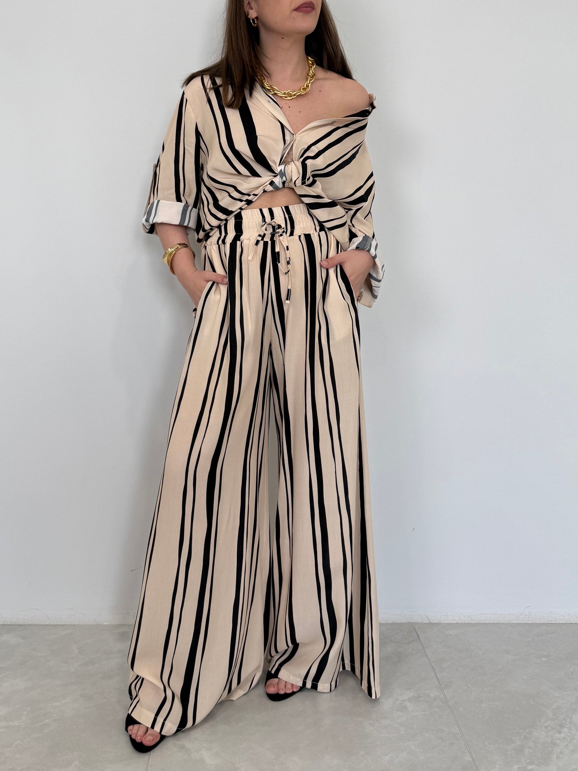 Haveone - Pantalone in viscosa con righe larghe