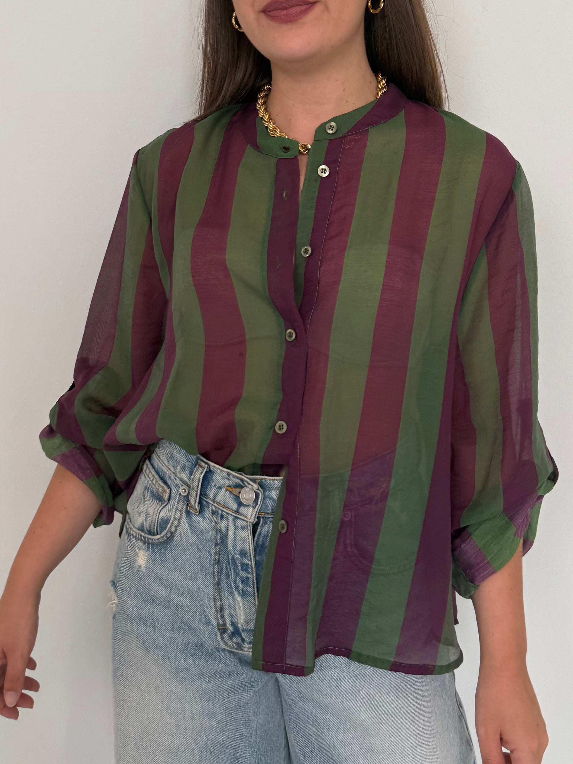 Haveone - Camicia righe larghe verde viola