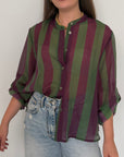 Haveone - Camicia righe larghe verde viola