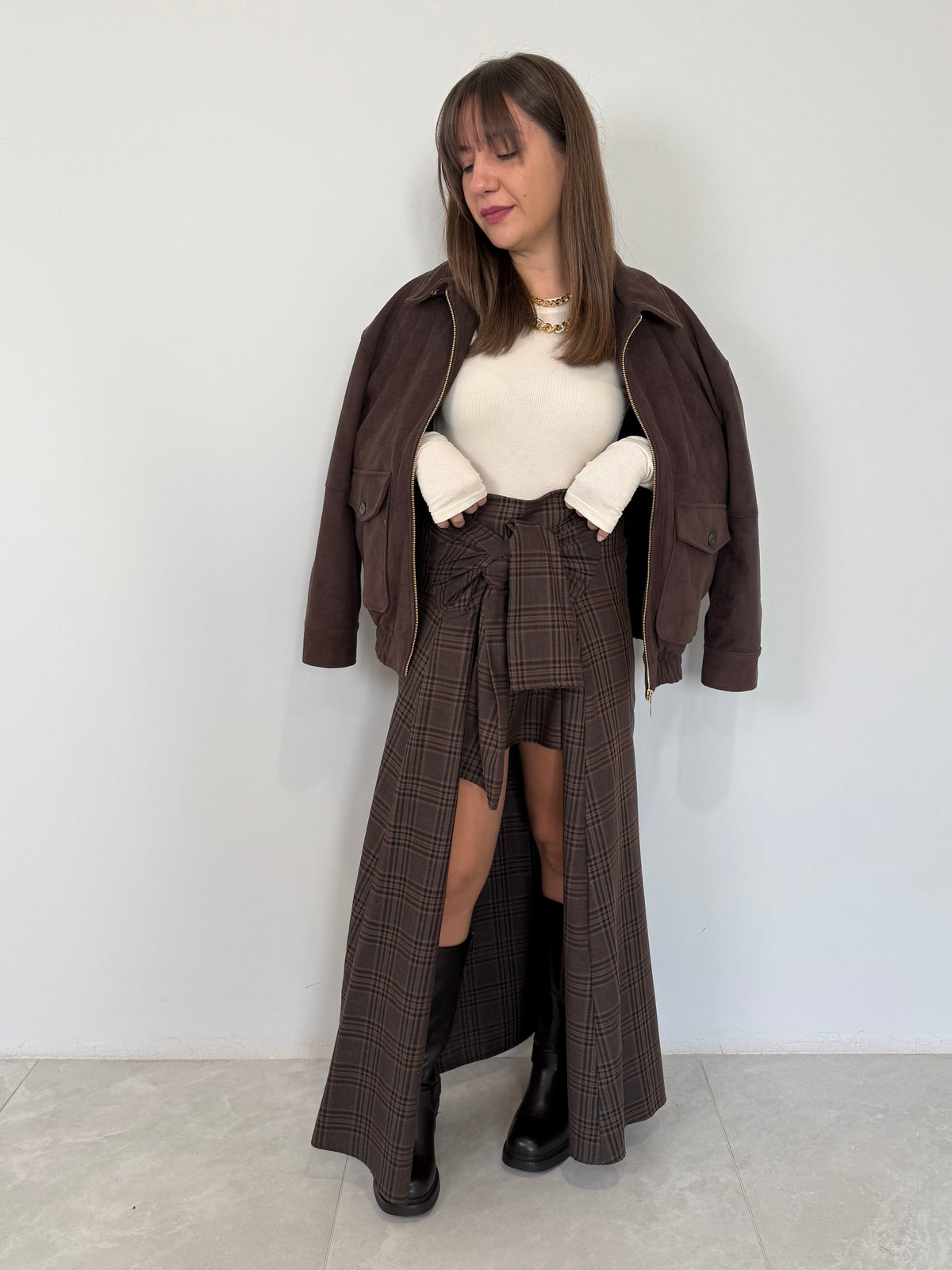 Haveone - Gonna lunga con maniche camicia moro