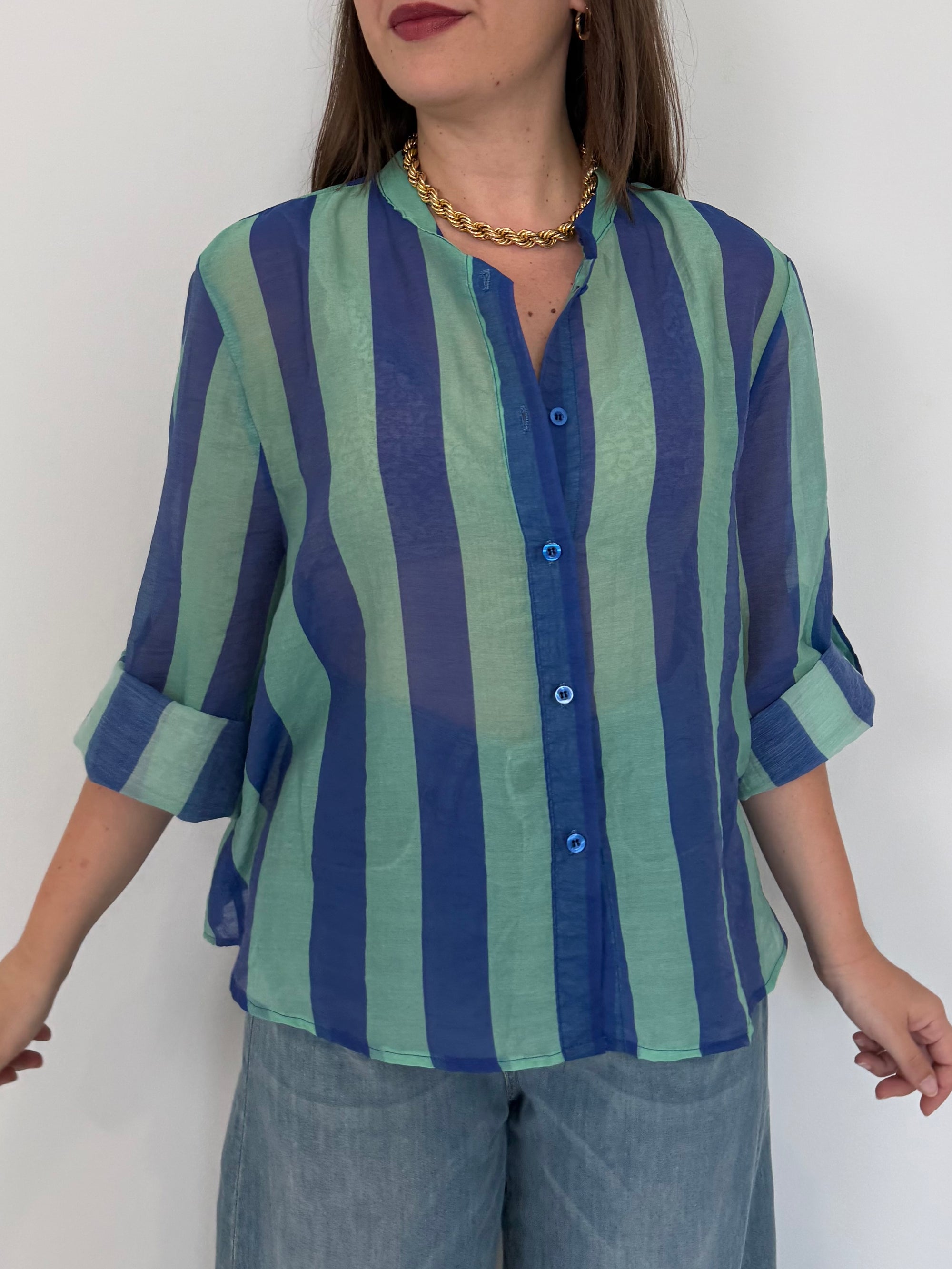 Haveone - Camicia righe larghe acquamarina