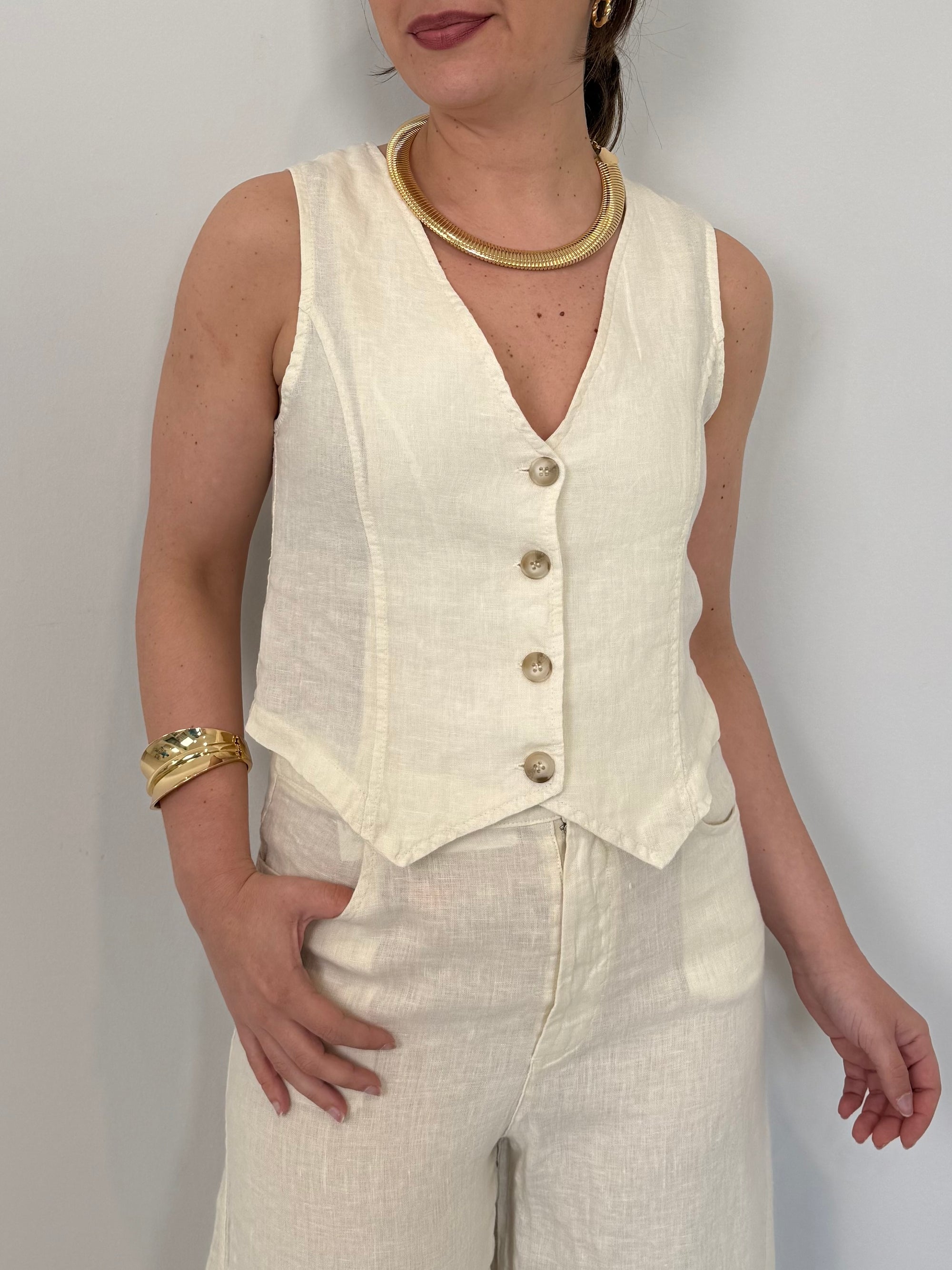 Haveone - Gilet in lino burro