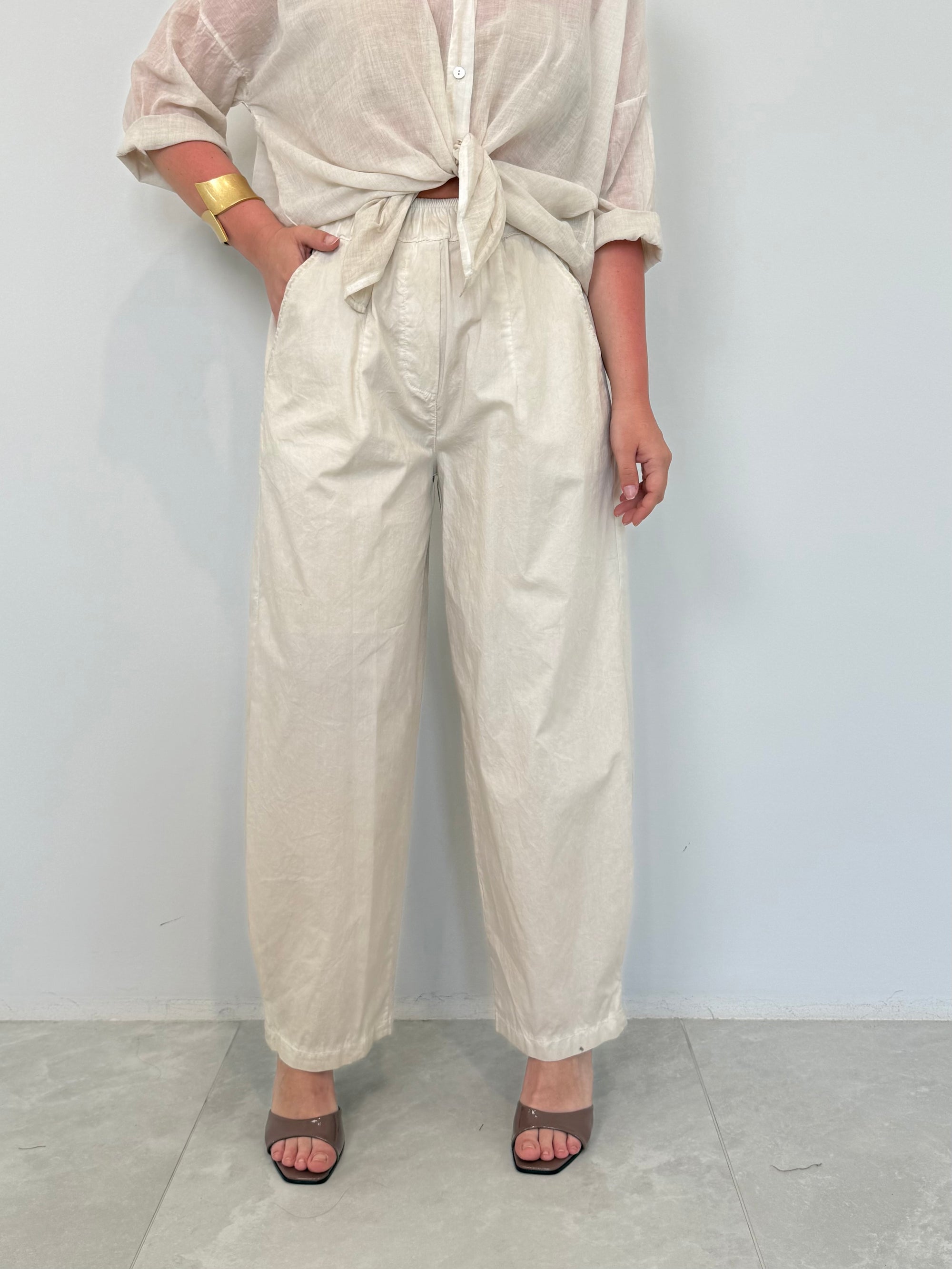 Haveone - Pantalone barrel beige
