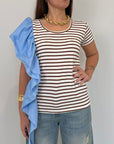 SusyMix - T-shirt righe con balza celeste