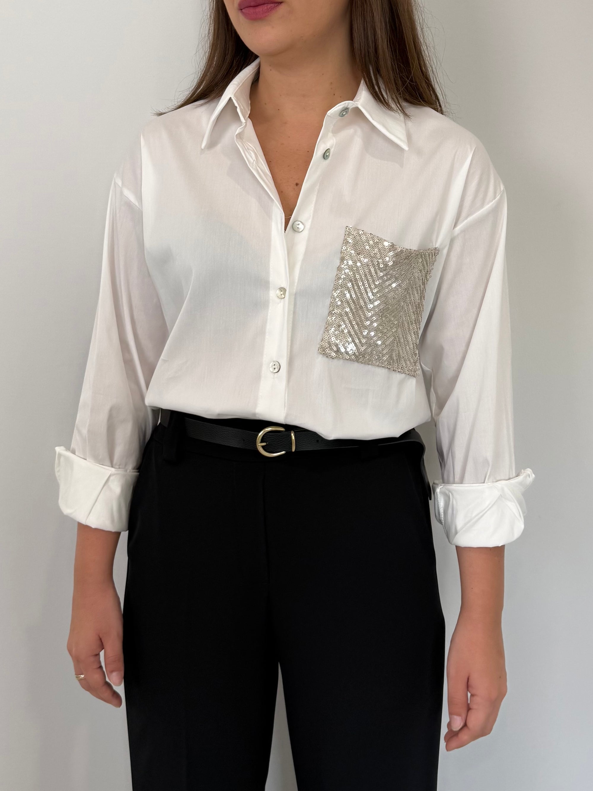SusyMix - Camicia bianca con tasca paillettes