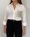 SusyMix - Camicia bianca con tasca paillettes