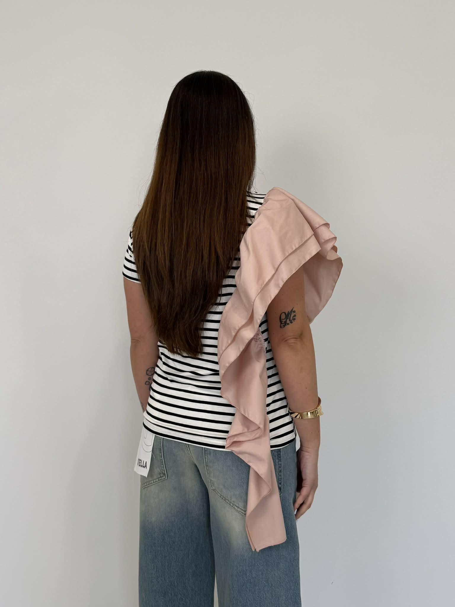 SusyMix - T-shirt righe con balza rosa