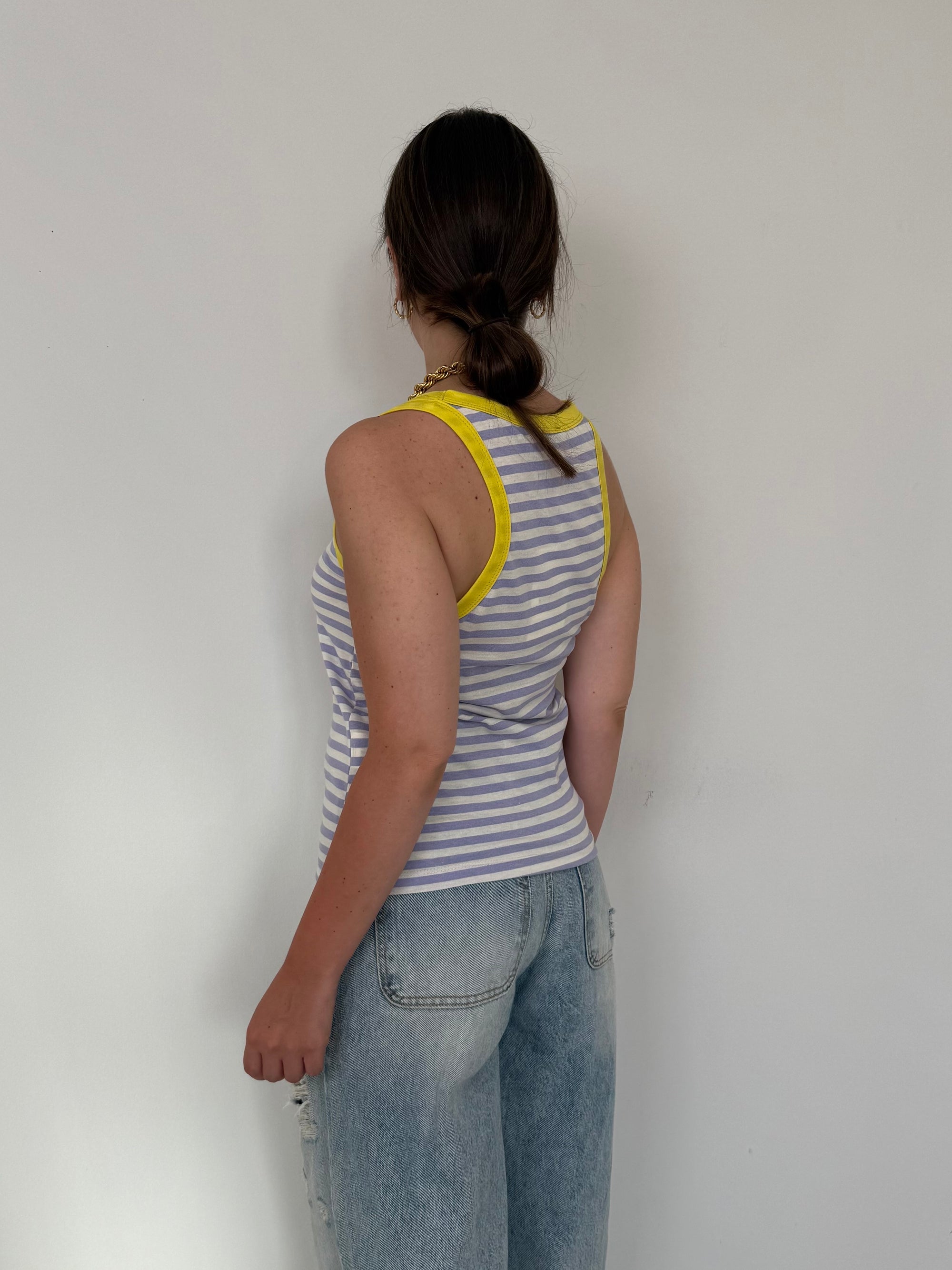 SusyMix - Canotta righe viola contrasto giallo