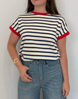 SusyMix - T-shirt righe blu contrasto rosso