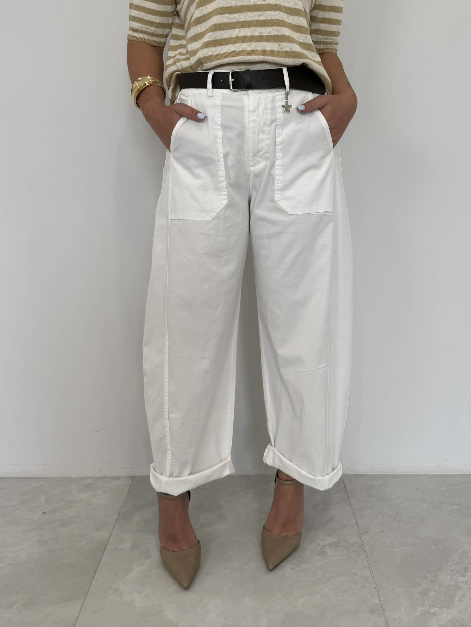 SusyMix - Pantalone con stellina in cotone bianco