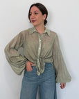 Haveone - Camicia in mussola con trina verde