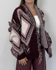 Tensione In - Cardigan rombi e frange bordeaux