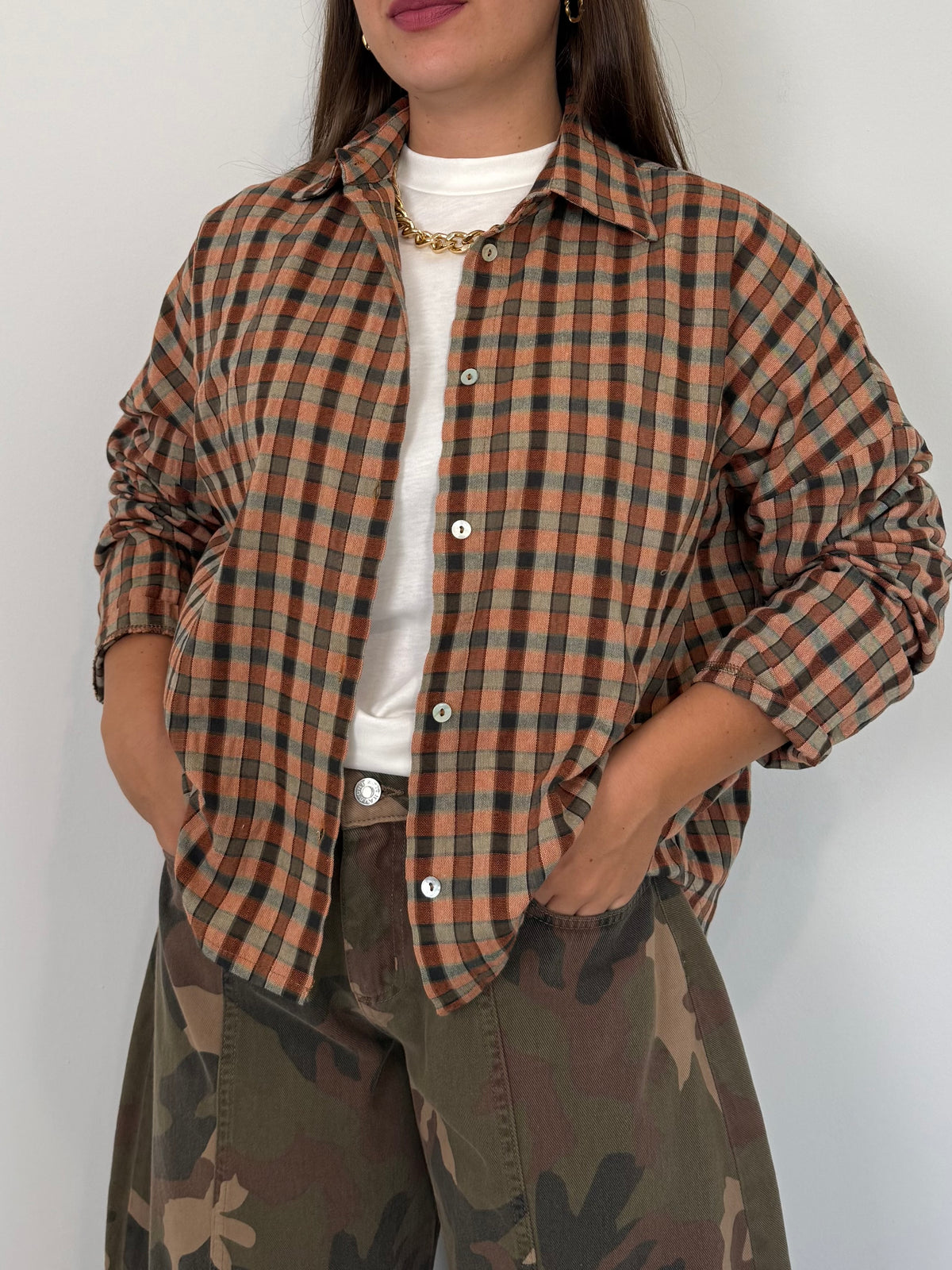 Haveone - Camicia goffrata check mattone