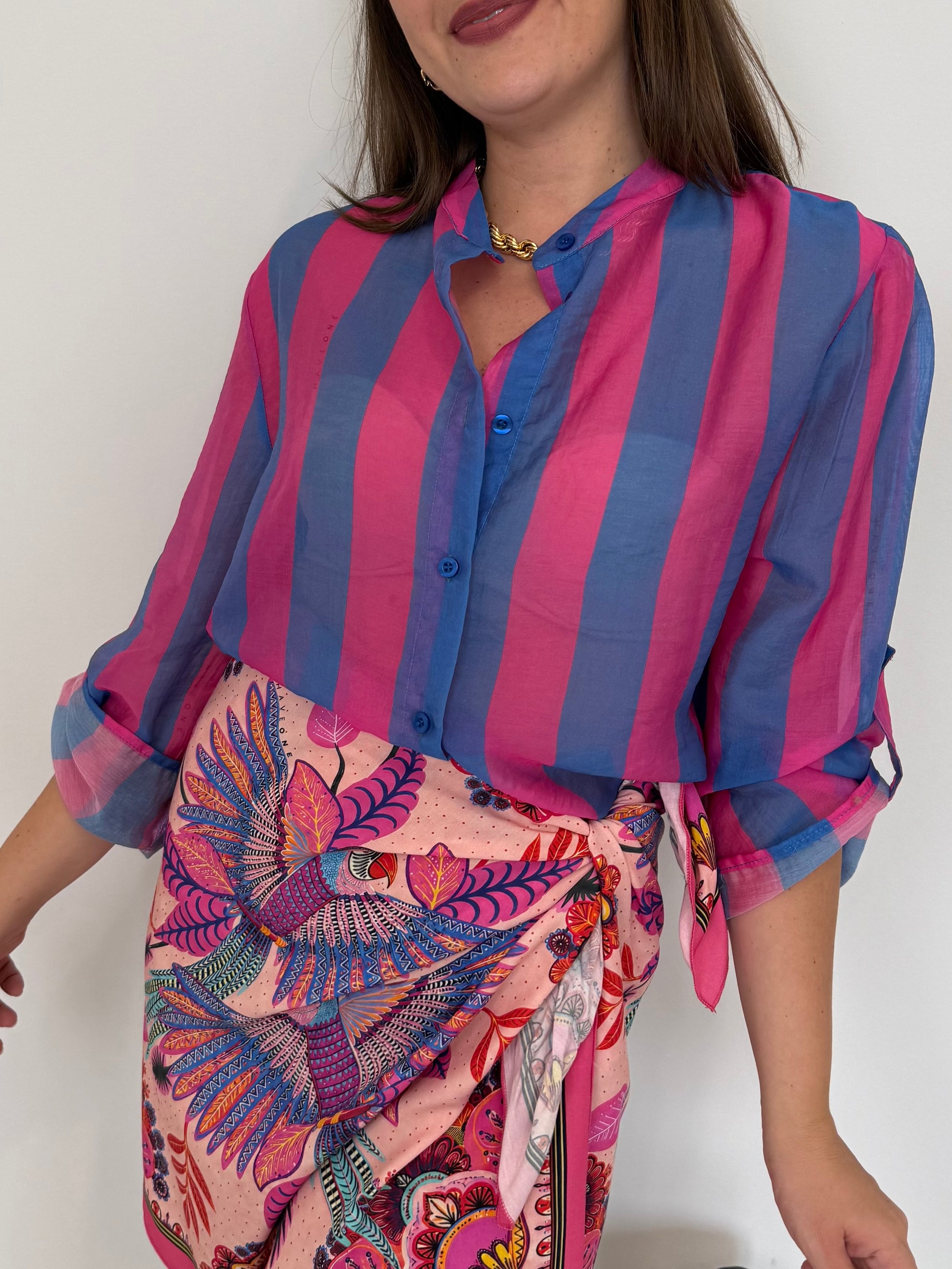 Haveone - Camicia righe larghe fuxia blu