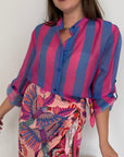 Haveone - Camicia righe larghe fuxia blu