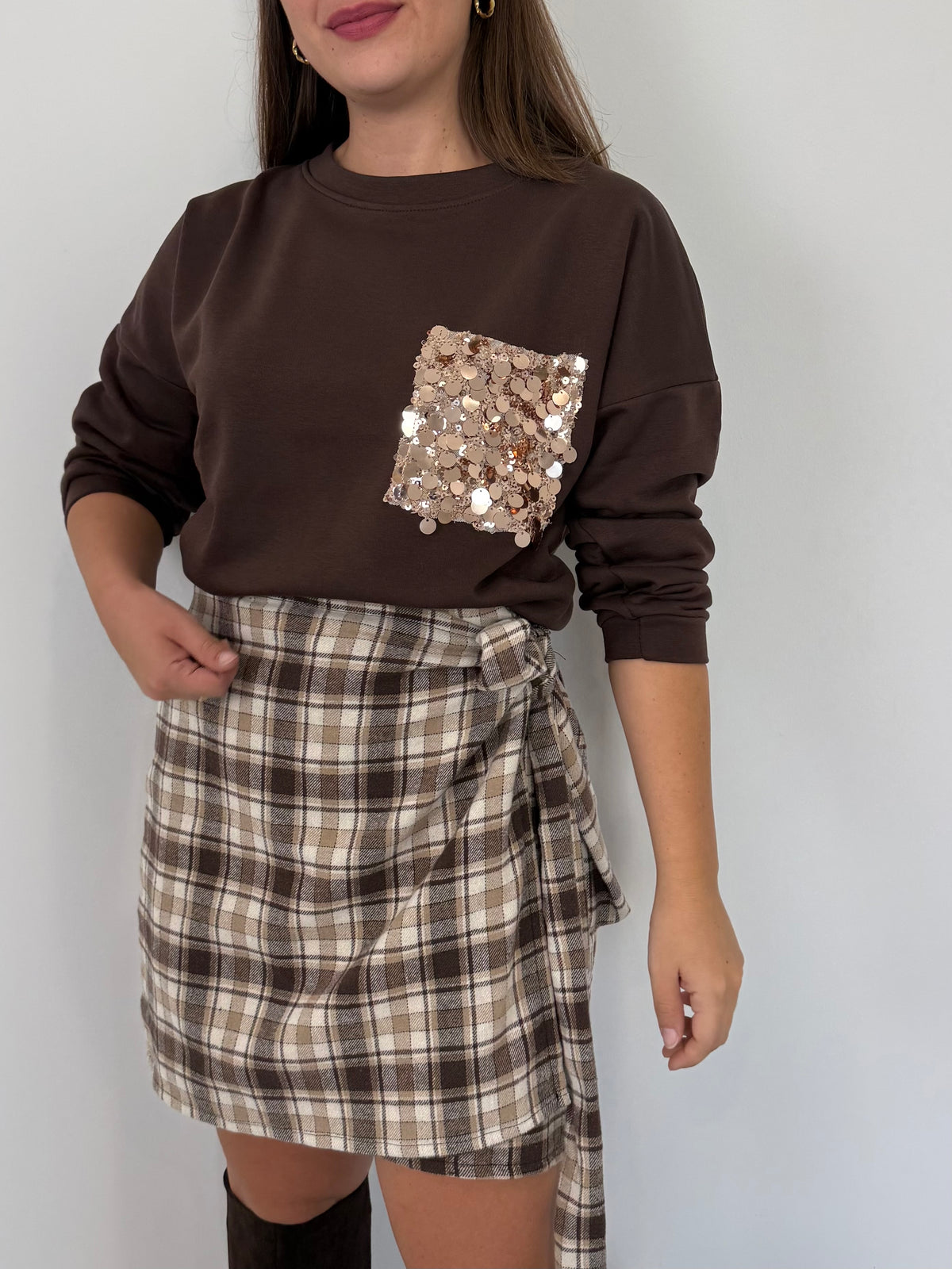 SusyMix - Felpa con tasca paillettes moro