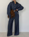 Haveone - Pantalone gessato effetto denim