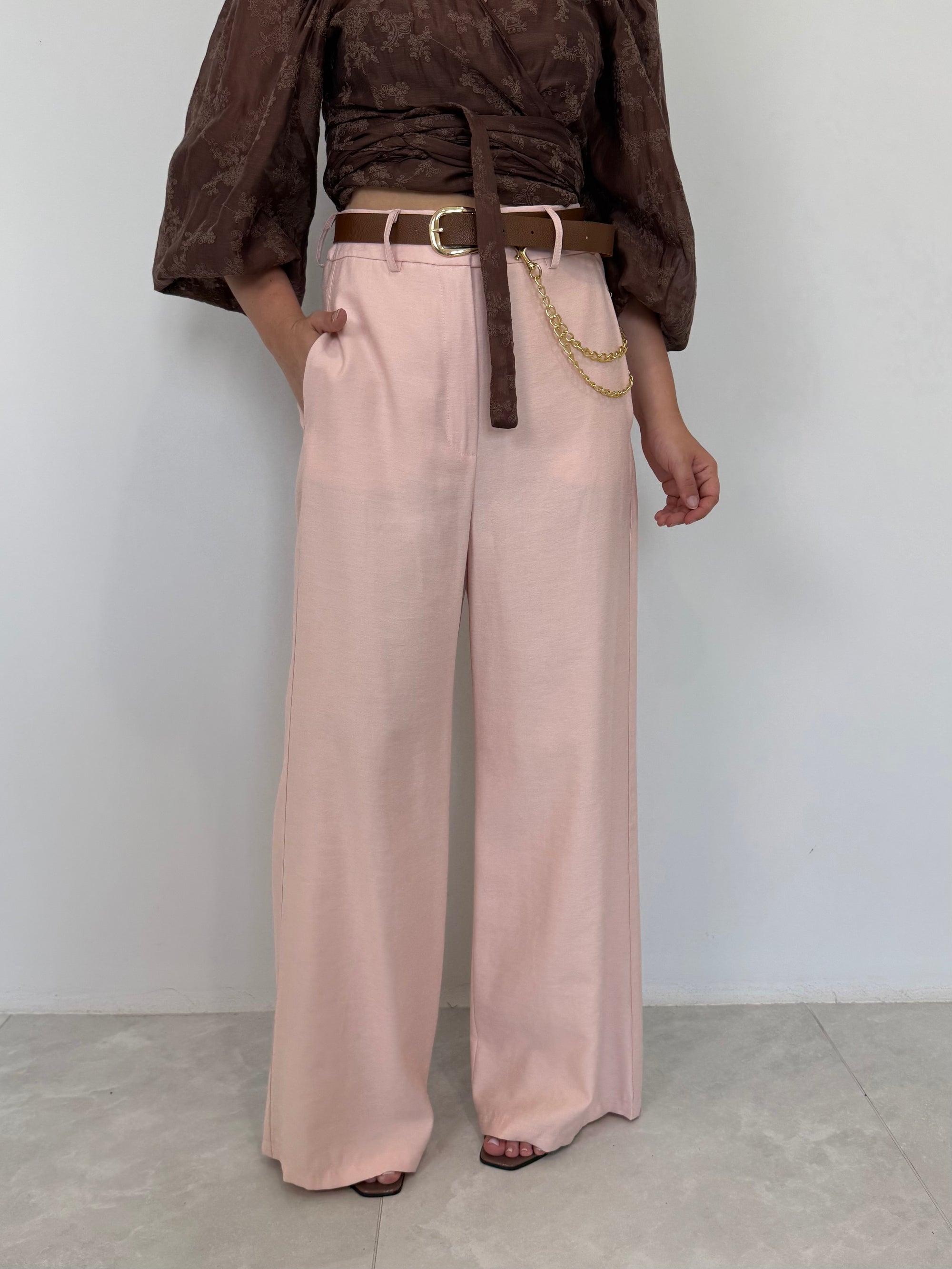 Haveone - Pantalone con cintura catena rosa