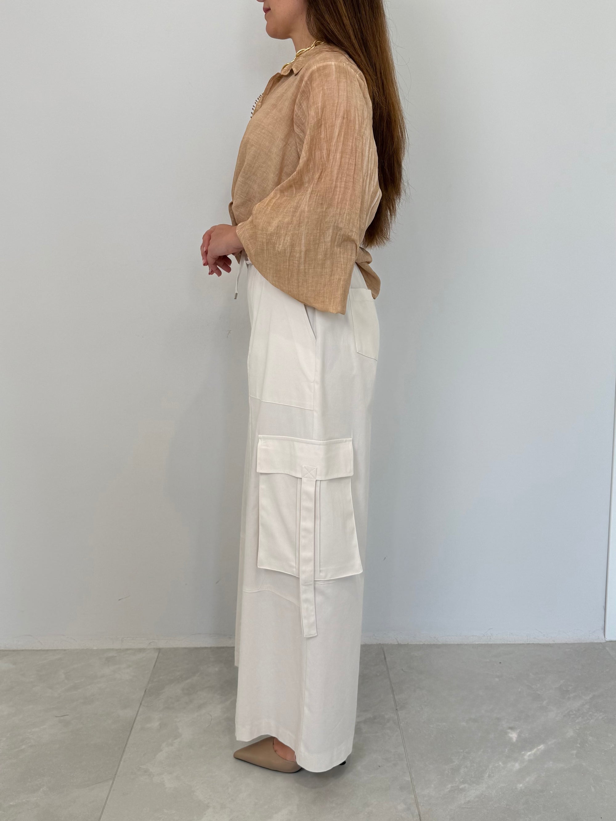 Tensione In - Pantalone cargo in cotone panna
