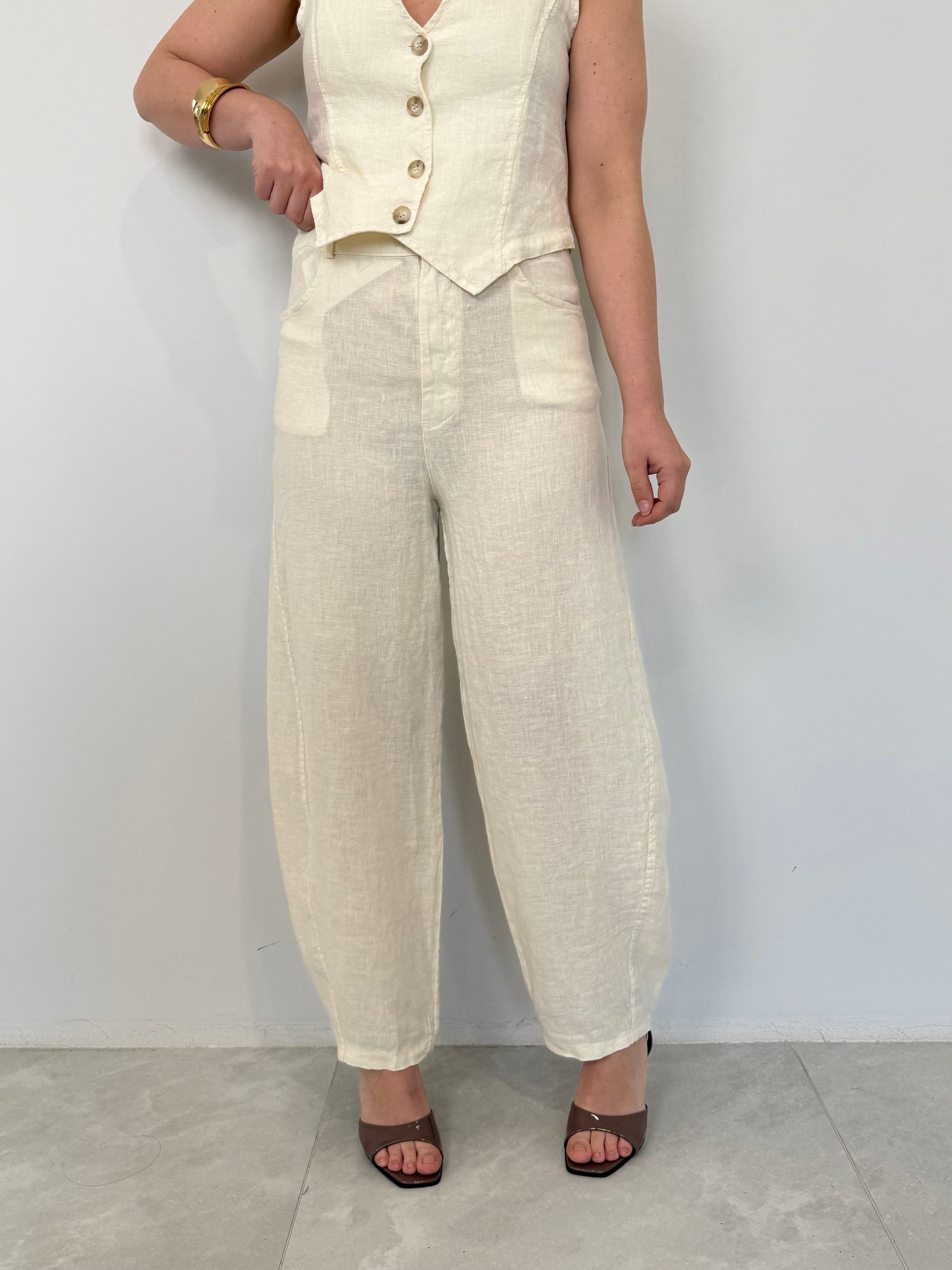 Haveone - Pantalone barrel in lino burro