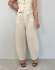 Haveone - Pantalone barrel in lino burro