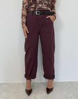 Haveone - Pantalone borgogna con cintura