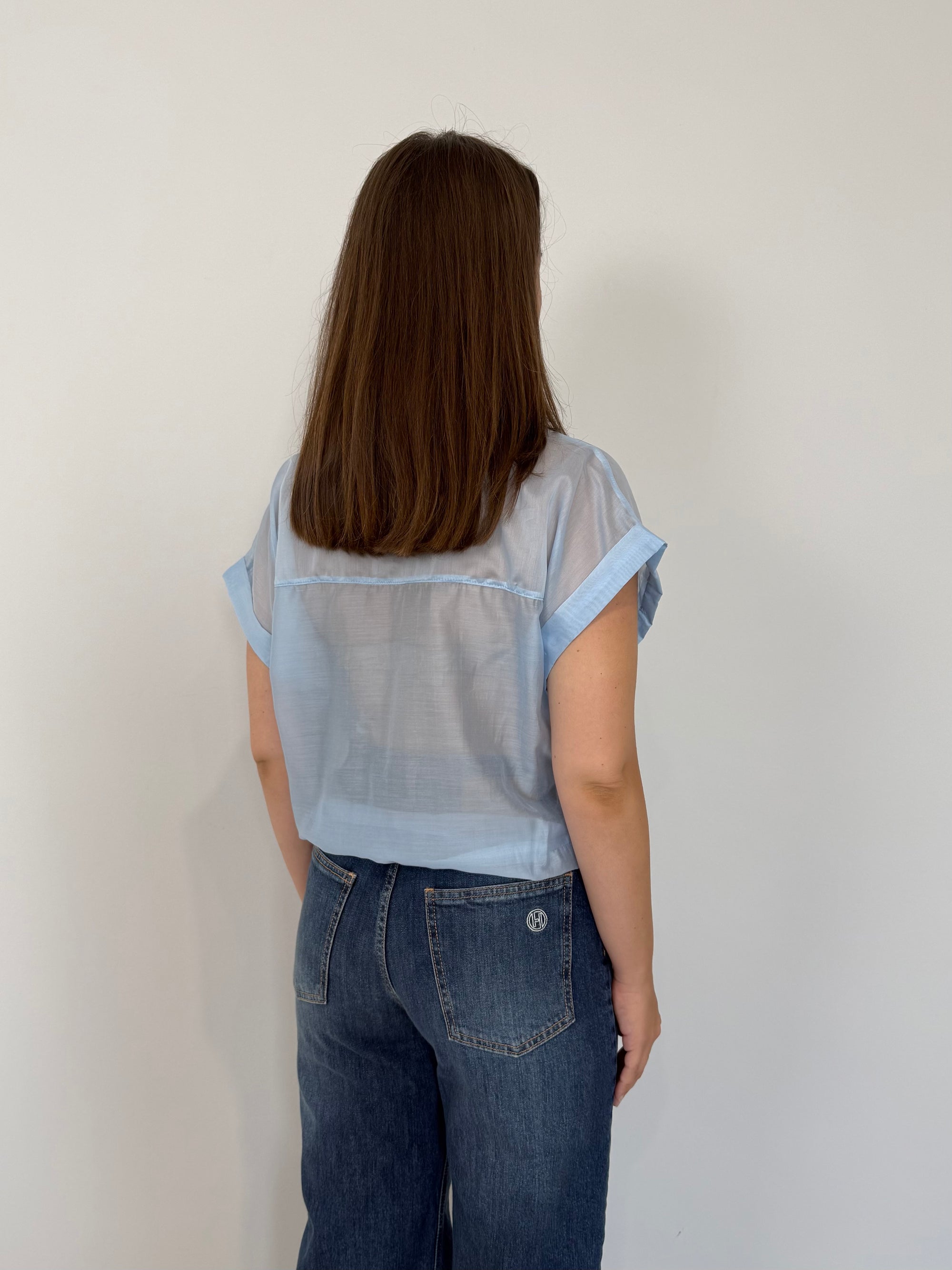 SusyMix - Camicia con tasca paillettes celeste