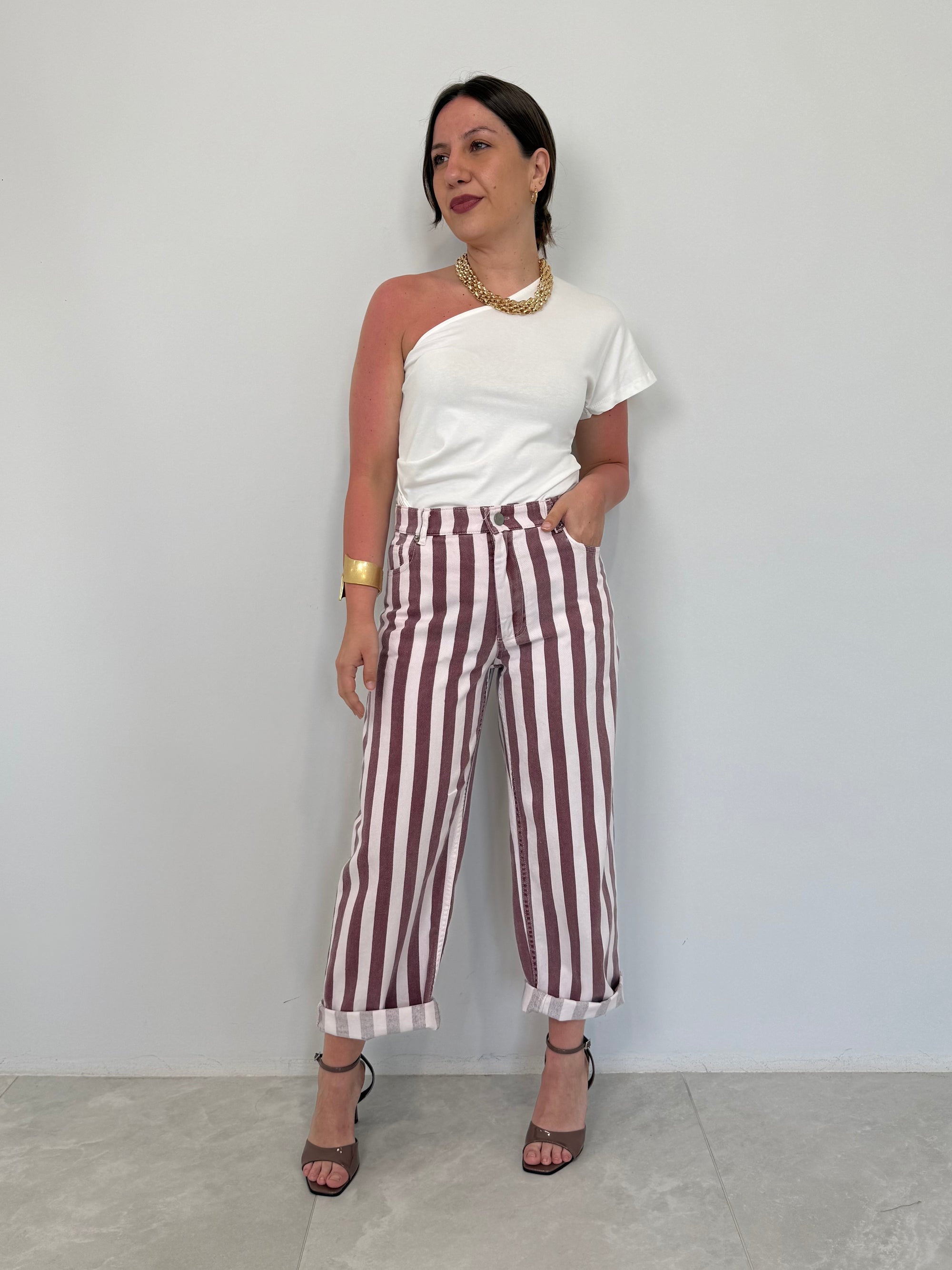 Tensione In - Jeans light a righe rosa