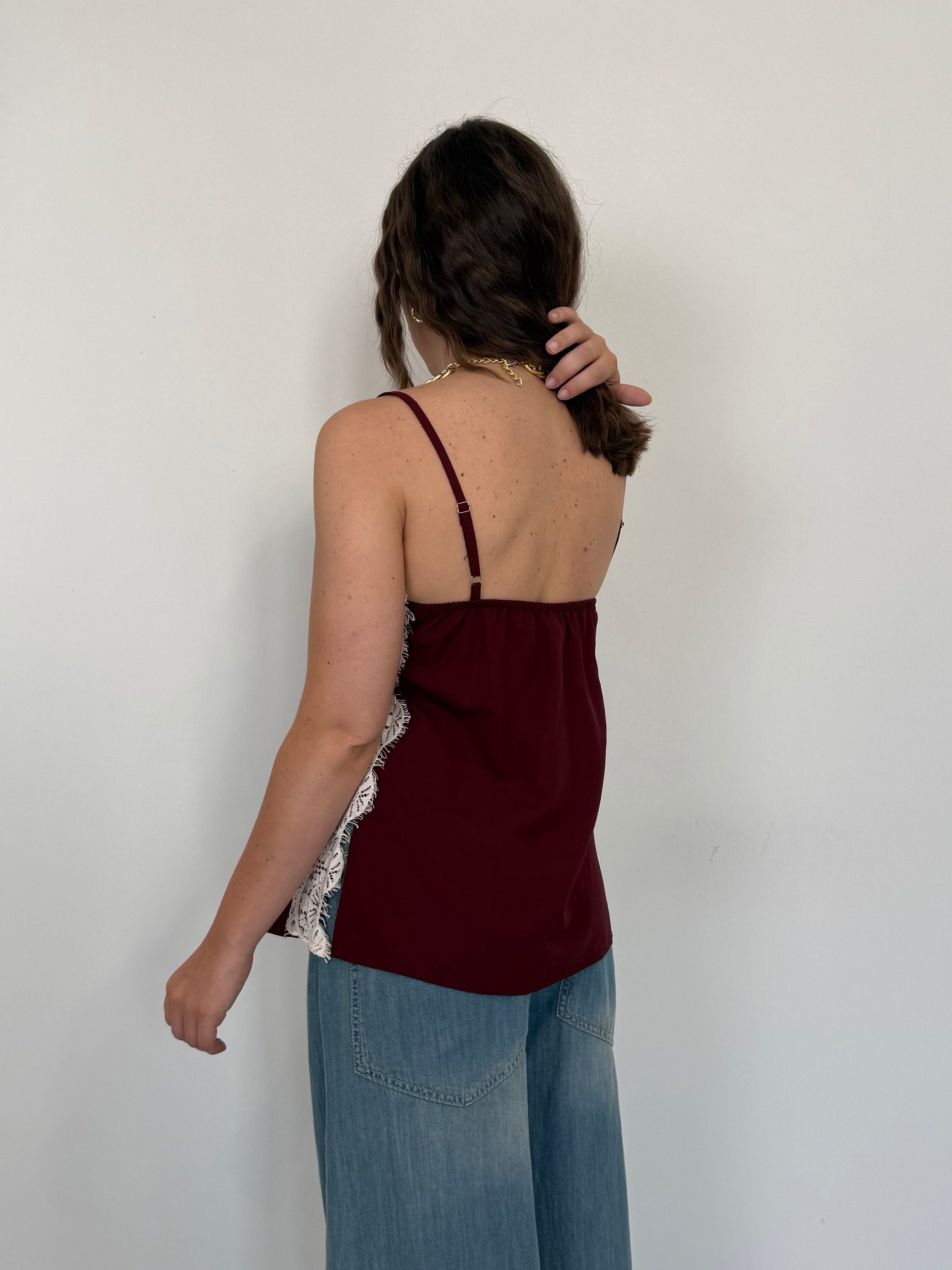 Haveone - Top con pizzo a contrasto india