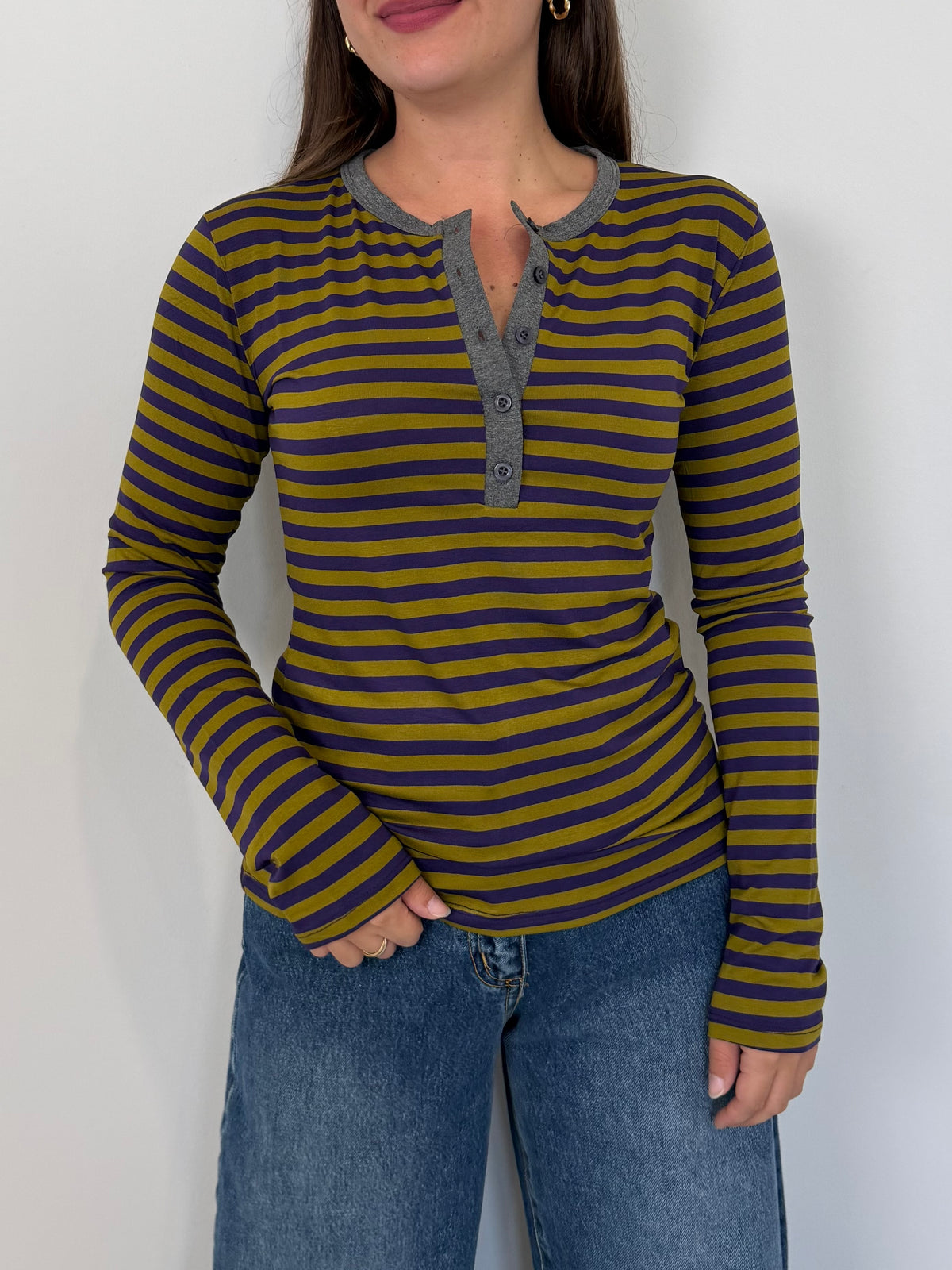 Haveone - Maglia serafino righe verde