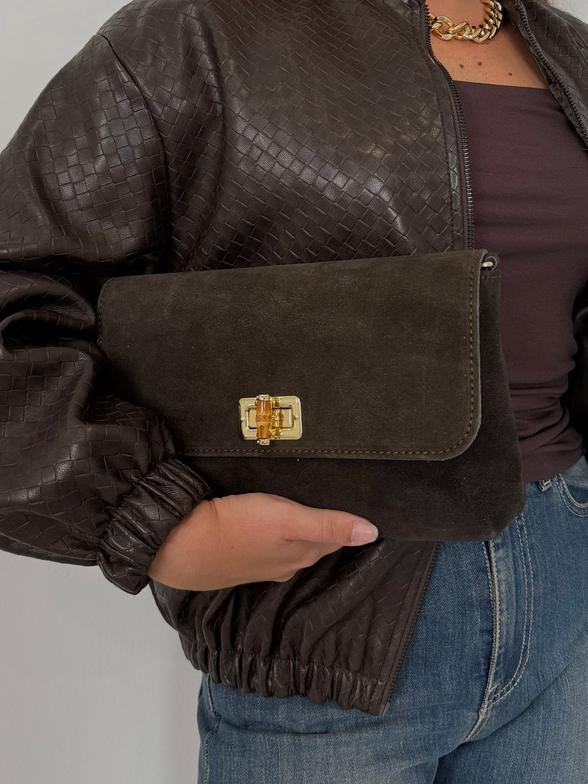 Civico23 - Borsa in vera pelle bamboo moro