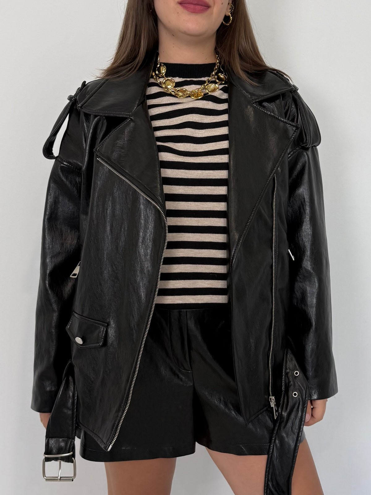 Haveone - Chiodo in ecopelle nero